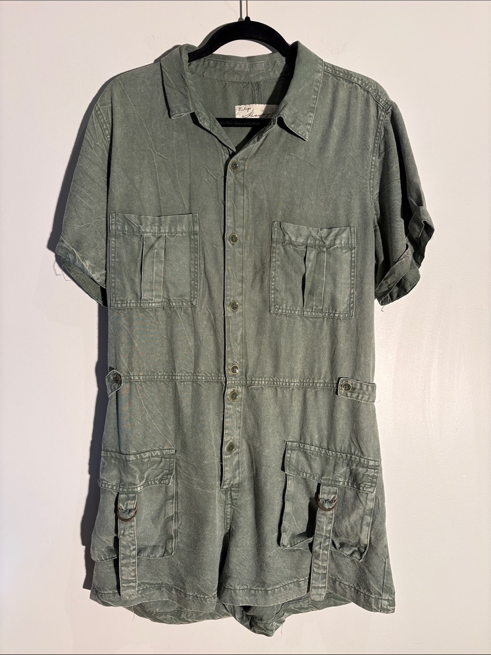 Vintage Havana Sage Green Utility Cargo Romper Size L
